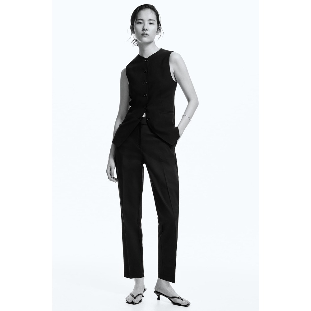 H&M Pants Womens 8 Black Cropped Taper Slacks Business Casual Ankle Slit 0568808